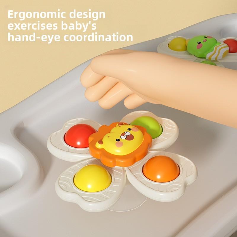 Baby Cartoon Suction Cup Spinner Toy With Rotating Flowers For Infants And Toddlers