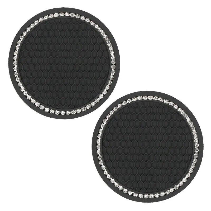 2Pcs Car Non-slip Water Cup Pad Diamond Rhinestone Decor For Car Bottle Holder Coaster Auto Interior Decoration Accessorie Tools