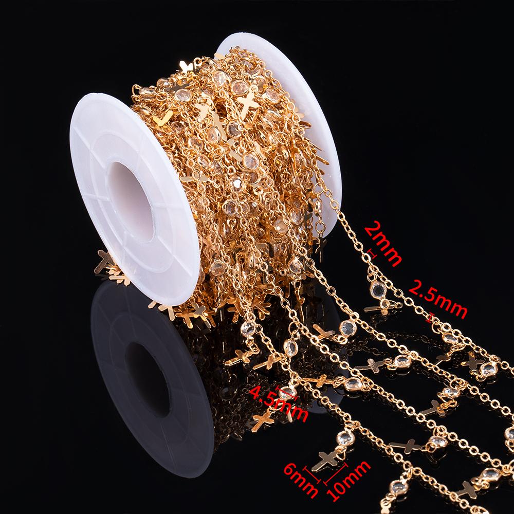 1Meter Crystal Beaded Chain Cross Butterfly Flower Charm Link Chain Copper Chains for DIY Necklace Bracelet Cloth Jewelry Making