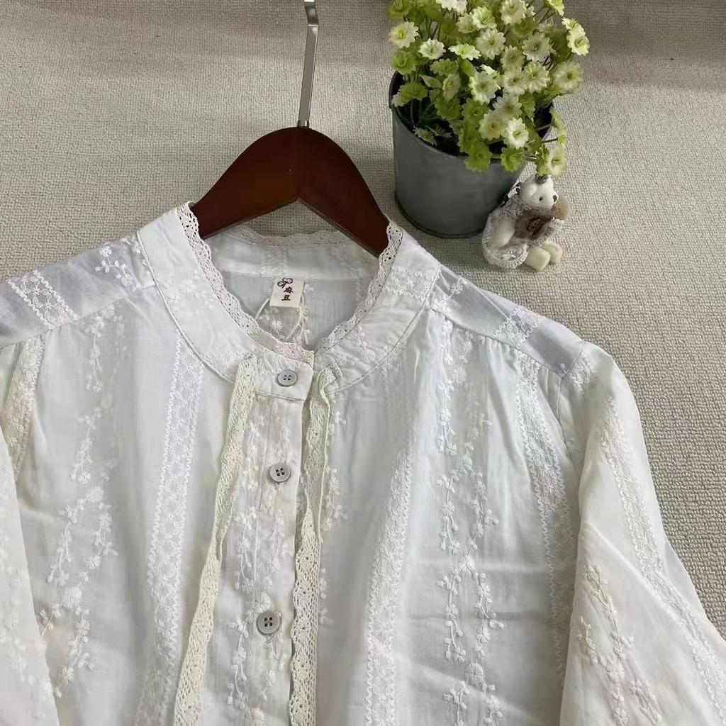 1116 Spring New Women's Shirt Embroidery Japanese Loose Shirt Casual Small Fresh Sweet Cotton and Linen Long Sleeve Age Reduction
