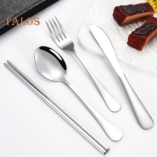 Stainless Steel Cutlery Set 4-Piece Retro Tableware Fork Spoon Chopsticks Knife with Storage Bag Mirror Polished Dishwasher Safe Cutlery Set for Home