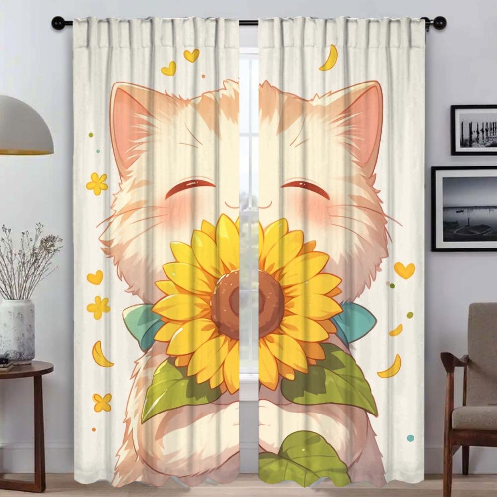 Die Katze und die Sonnenblume Vorhänge für Wohnzimmer Vorhang für Zimmer 2 Panel Halloween Dekoration Schattierungen Home Interior Vorhänge