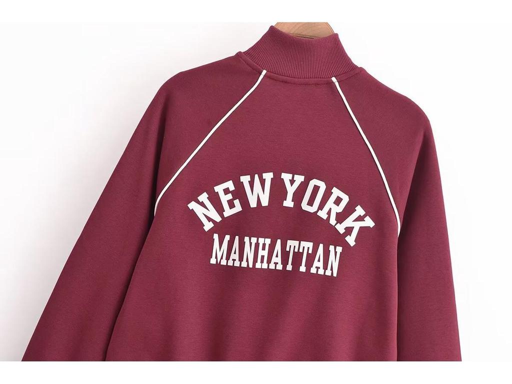 TAOP&ZA Women's Letter Print Velvet Sweatshirt Set - Early Spring Collection