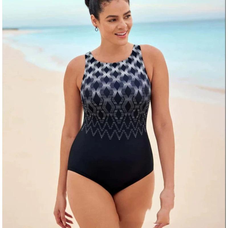 

New D-print one-piece swimsuit, belly halter triangle beach bikini women s 4XL