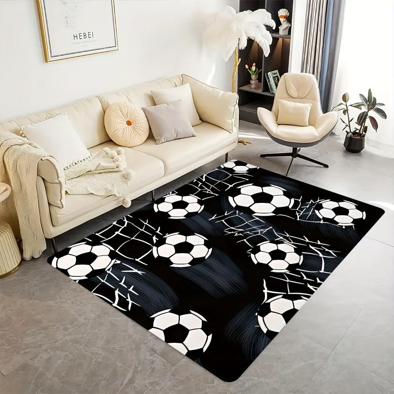 Tappeto Area con Motivo Pallone da Calcio, per Soggiorno, Camera da Letto o Ingresso Esterno, Tappeto in Poliestere, Accento per la Camera da Letto | Decorazione Sportiva