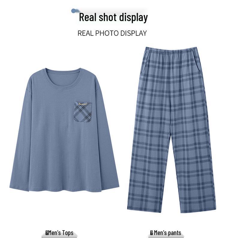 Men's Plus Size Pure Cotton Long-Sleeve Pajamas - Spring & Autumn Style for All Ages