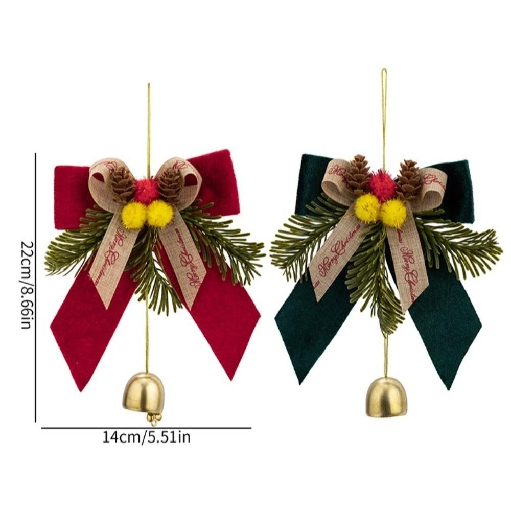 PVC Pine Needle Pinecone Christmas Tree Decor Bow with Bell Xmas Ornaments Christmas Tree
