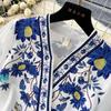 Vestido de Fiesta Boho para Mujer Impresión Floral Preciosa Gasa Manga de Farol Cierre de Cordones Cruzado Cuello en V Empalme de Banda de Satén