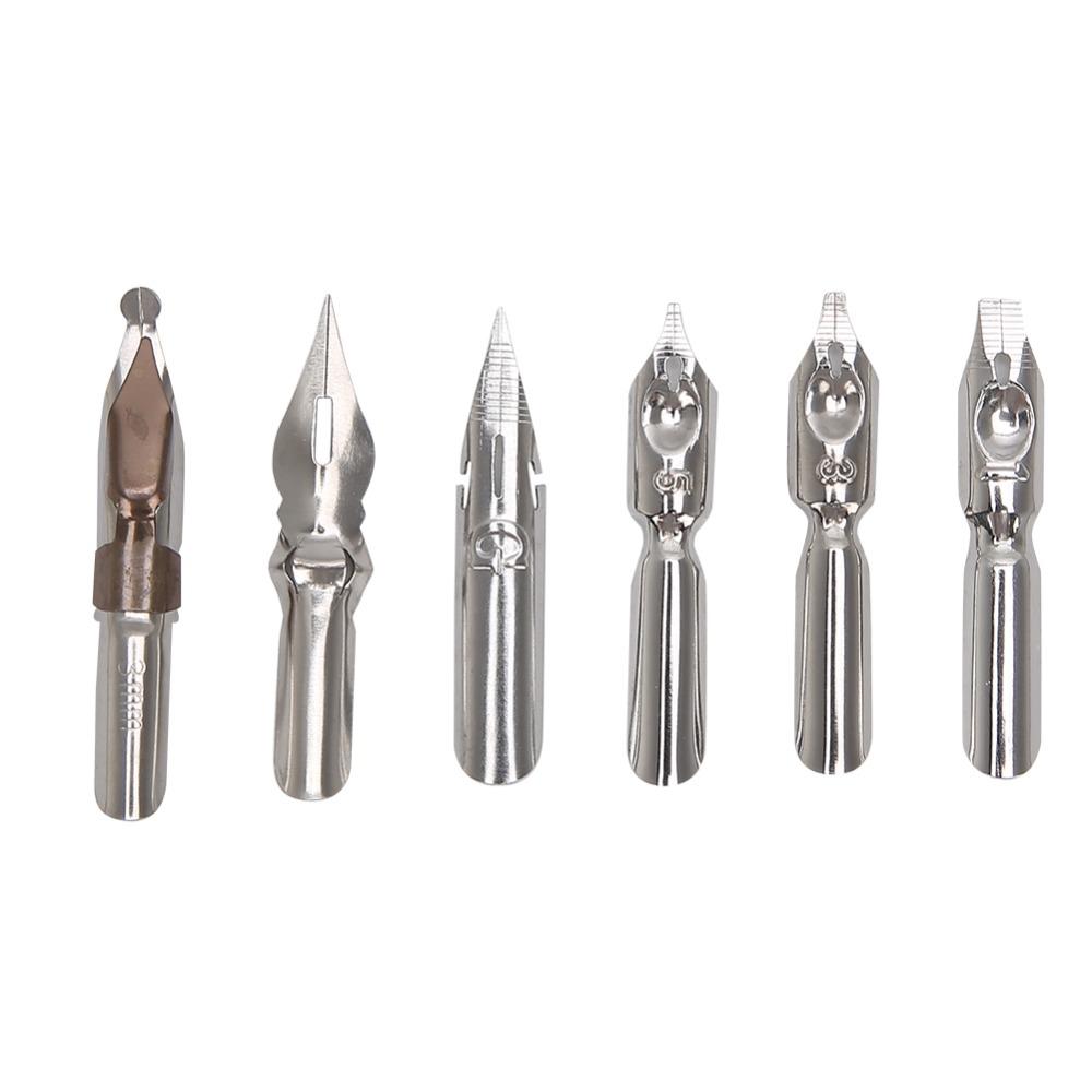 7pcs Antique Copperplate Finish Calligraphy Dip Pen Flat Nibs Oblique Pen Holder For Artists