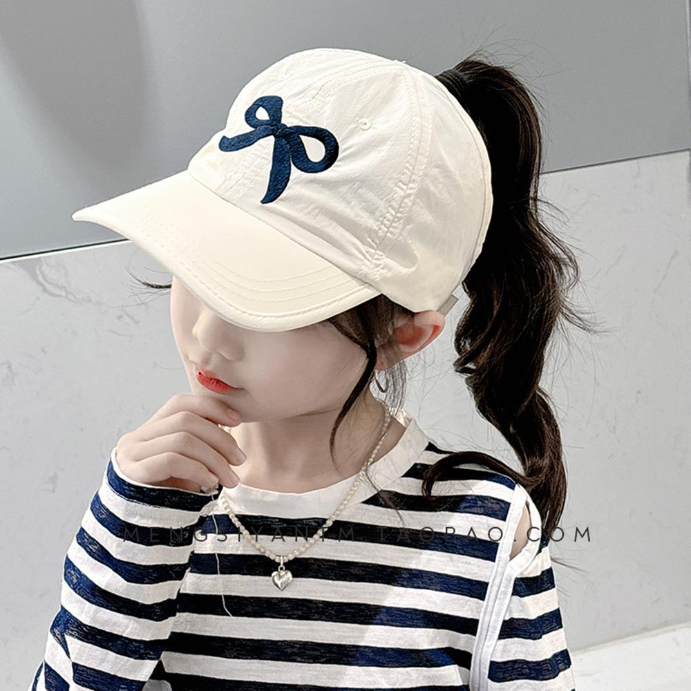 Summer Kids Quick-dry Baseball Caps Girls Bow Embroidery Semi-hollow Top Sun Hat Korean Fashion Sports Adjustable Sunscreen Cap