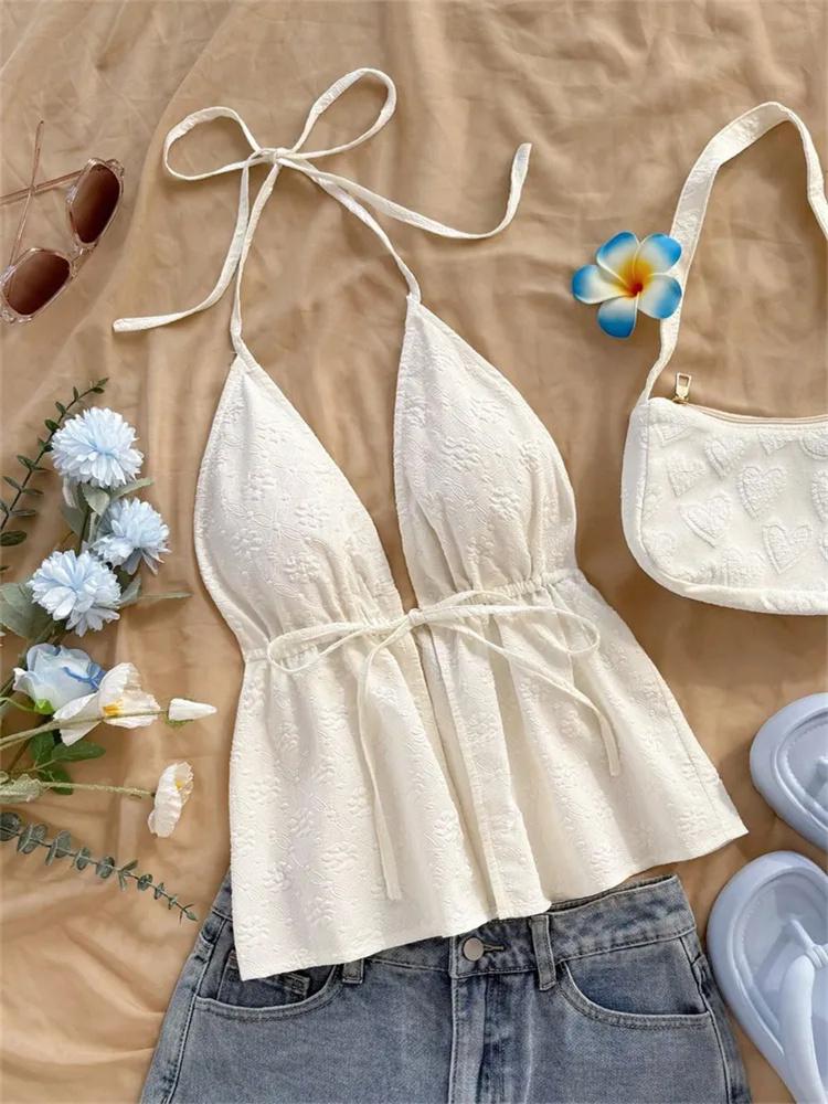 Tank Top phumee Halter Neck Backless Beige A2509