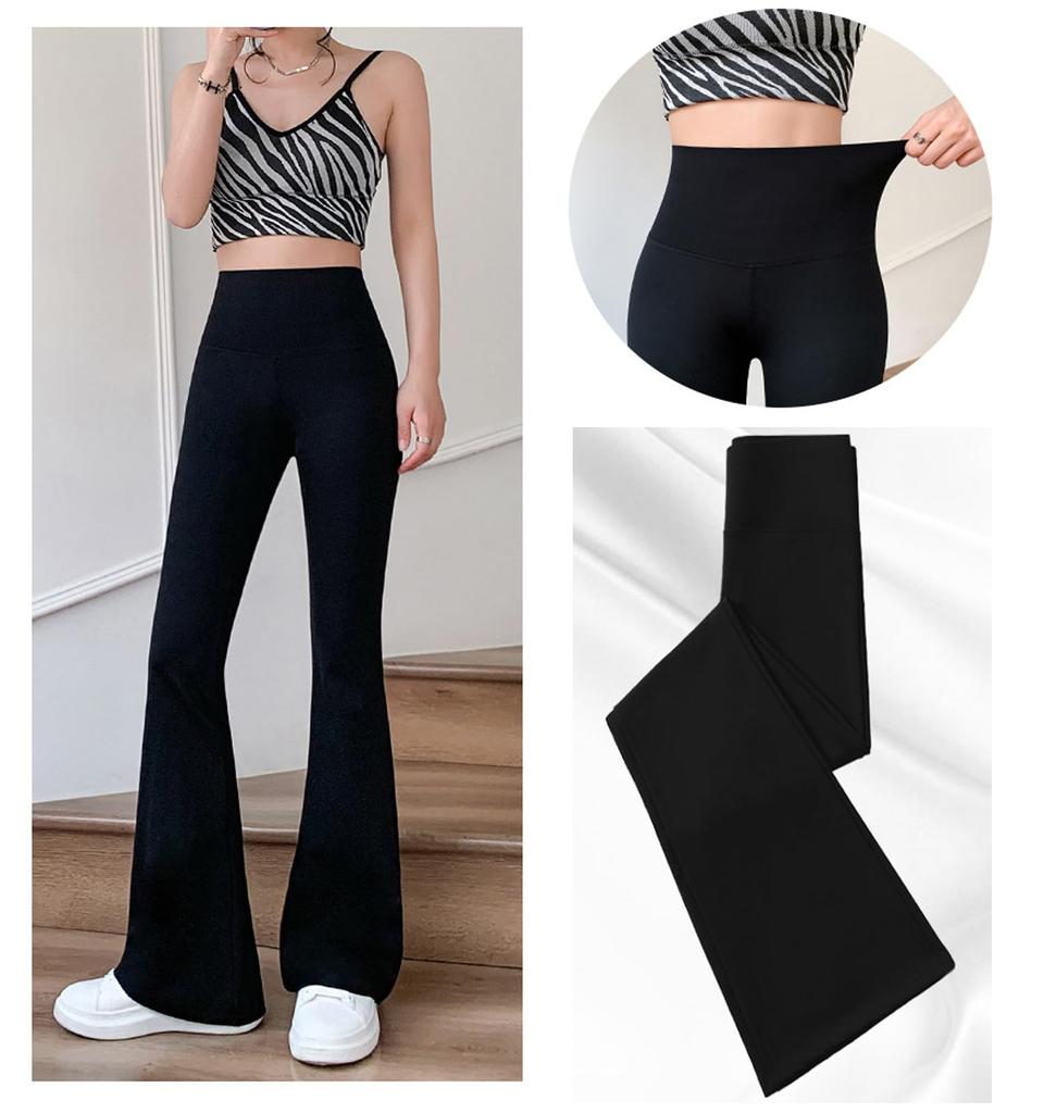 Yuoku Flare Comfortable and Long Pants for Spring and High Relaxed Flare Effect Black for Heights Women's Pants, Stretchy, Autumn, Waist, Versatile,