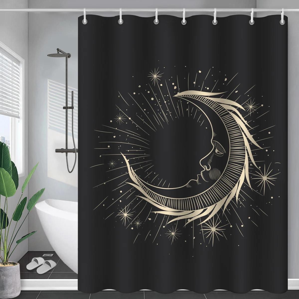 

Black Mysticism Shower Curtain Liner Sun And Moon Modern Waterproof Bathroom Curtains Accessories With 12 Hooks Bathtub Curtain W60H190(CM)-1 Pcs