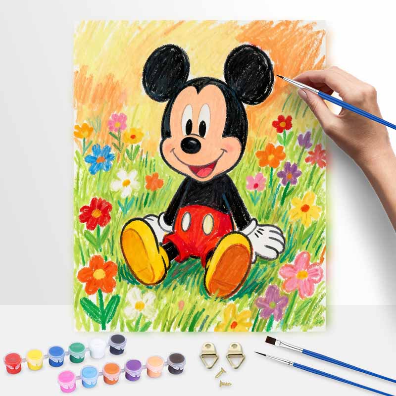 Disney Mickey Mouse Oil Paint Hand Painting Kit Colorful Flowers Decoration Classic Style Home Decor Art Craft Painting Supplies Gift