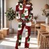 Women's Long Sleeve Round Neck Wide Leg Pajama Set Casual Sleepwear