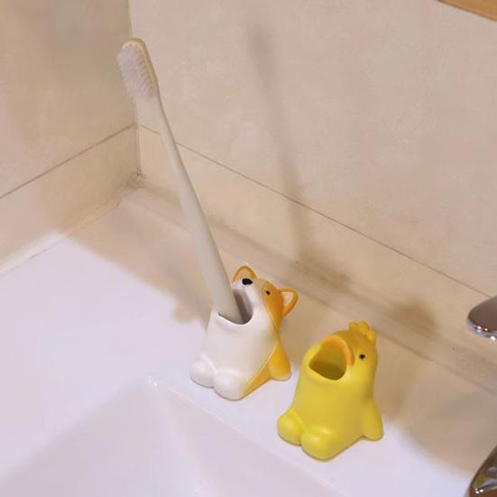 Cartoon Animal Toothbrush Holder Resin Bathroom Organizer Stand for Toothbrushes Paste Adorable Desk Decor for Sink Countertop Multi-Purpose Storage