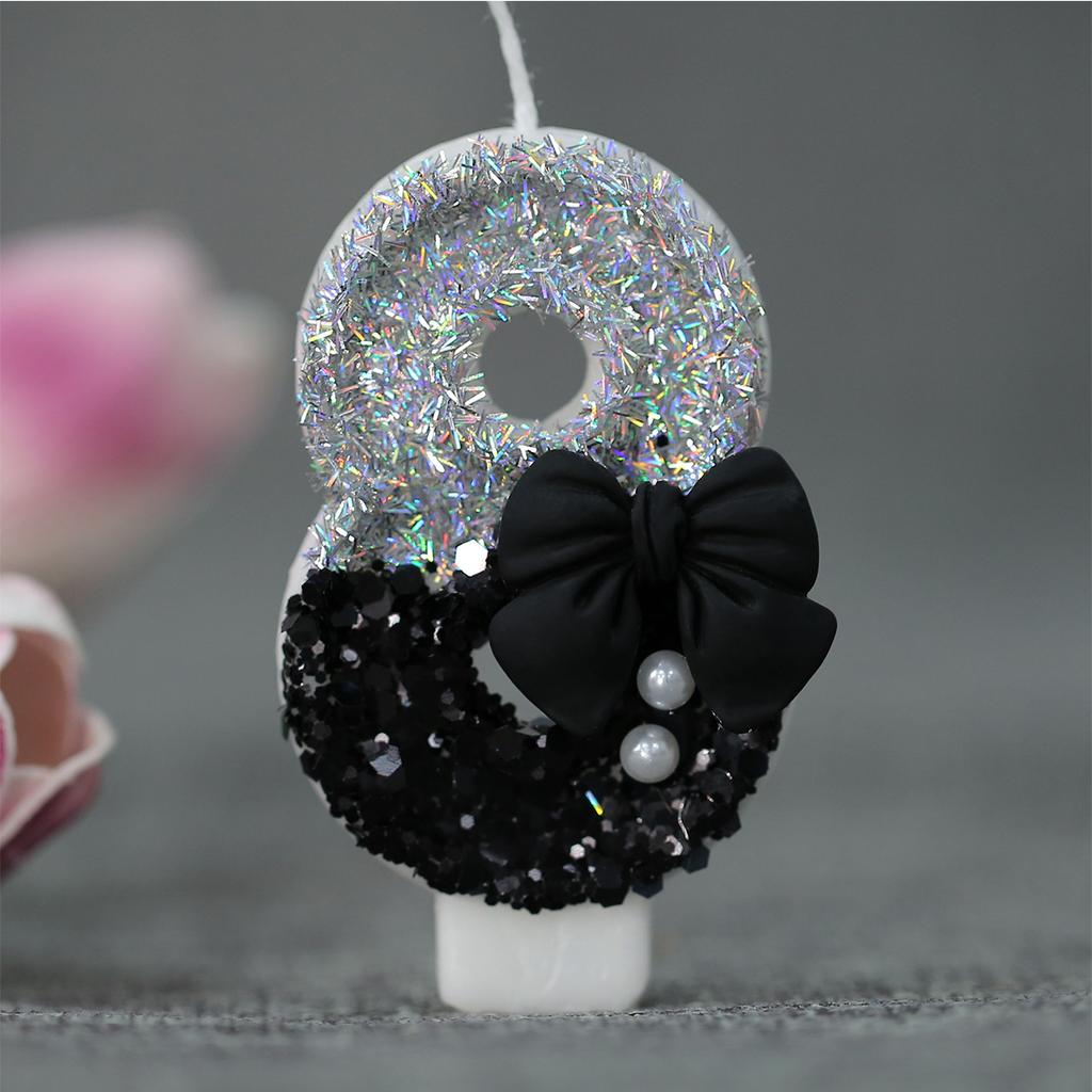 0-9 Birthday Candles, 2.95 Inch Pink Bow Glitter Number Candles Cake Topper Decorations for Kids Girls Adults Birthday Wedding A
