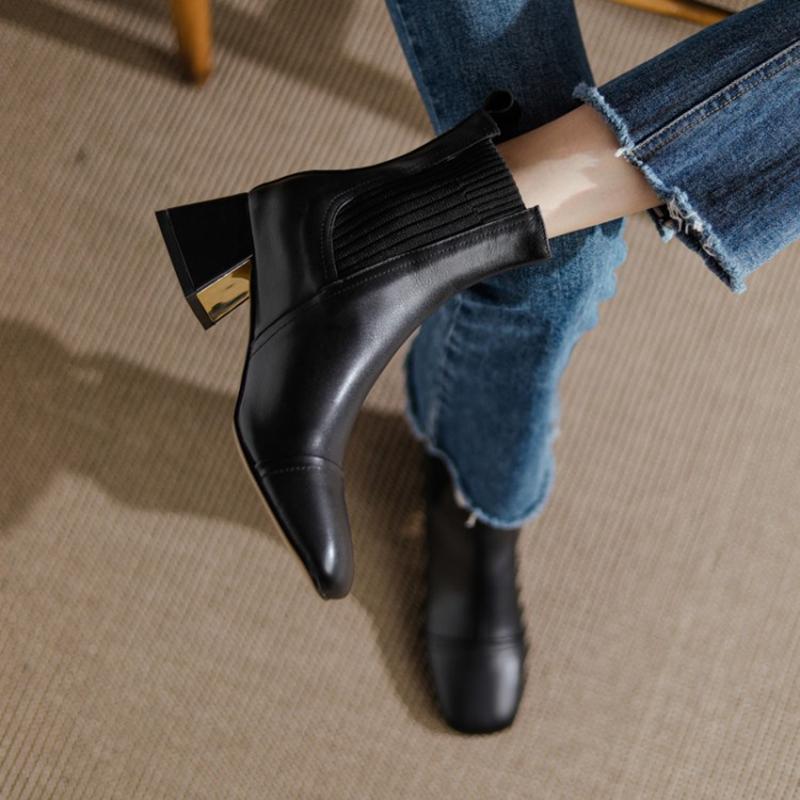Fashion New Fall Shoes Women 2025 Women Designer Boots Black Leather Boot Square Toe Chunky Heel Women Shoes Winter Fashion Boots Women