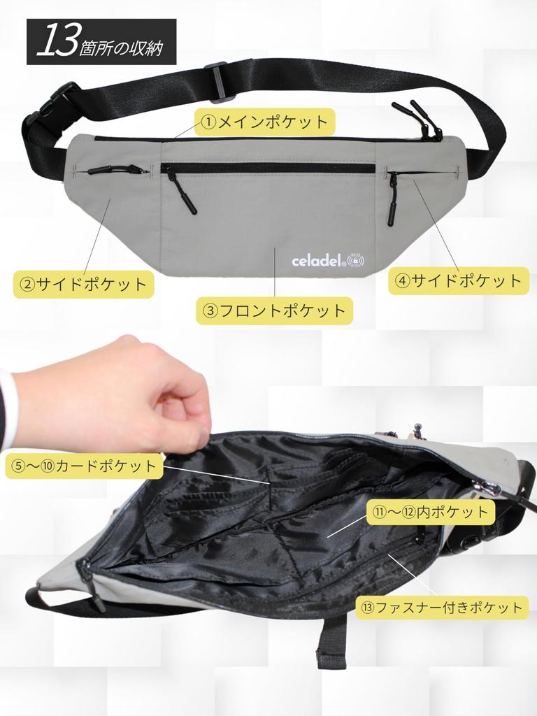 Celadel Security Waist Sling Passport Travel Pouch, Pouch, Bag, Case, Pouch, Water-Repellent (Gray)