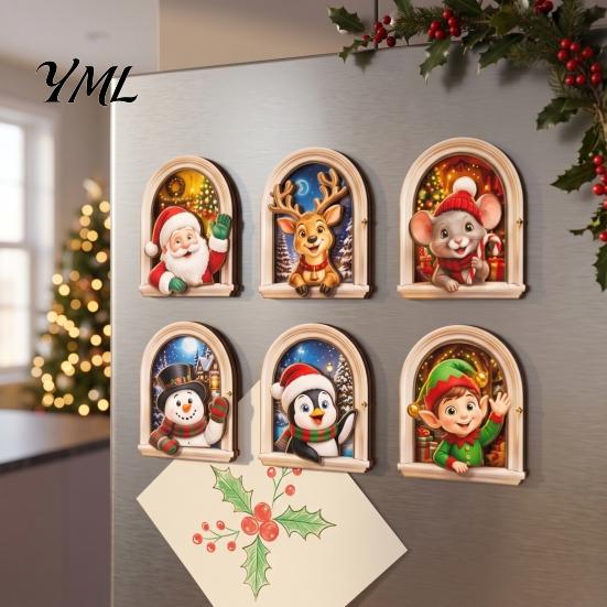 Creative Christmas Tree Decorations Arch Wooden Fridge Magnet Set, Holiday Window Frame 3D Printed Festive Magnets Magnetic Decor for Refrigerator