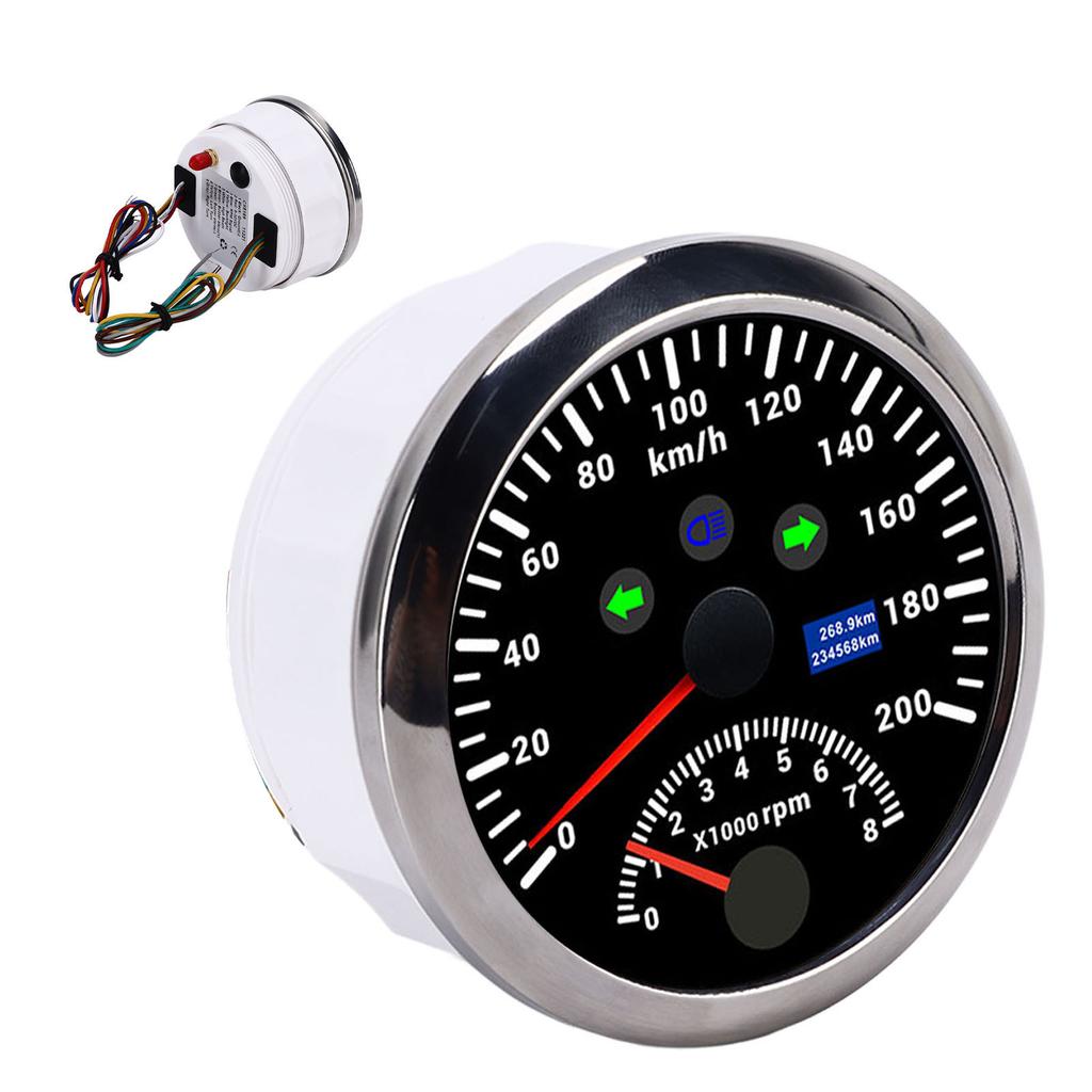 85mm 200kmCelsiush GPS Speedometer 0‑8000rpm Tachometer Gauge LCD Red Backlight Waterproof for 12VCelsius24V Car Boat Yacht RV Truck