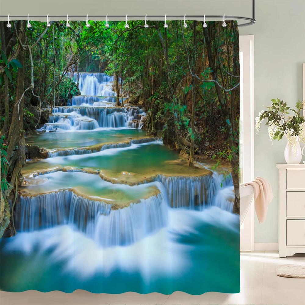 Natural Scenery Waterproof Fabric Shower Curtain Bathroom Curtains With Hooks 180X180Cm Landscape Bath Screen Home Decoration