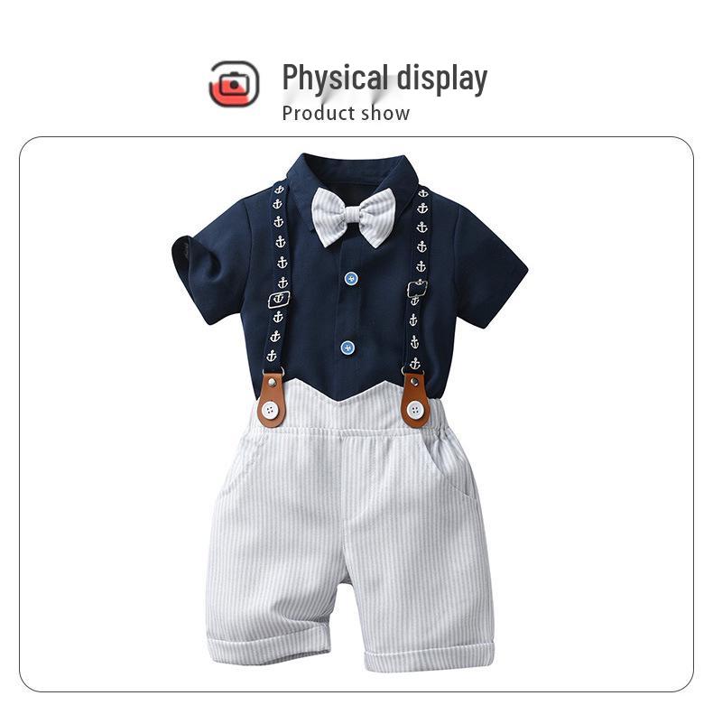 Summer Three-Piece Short-Sleeve Overalls Set for Boys