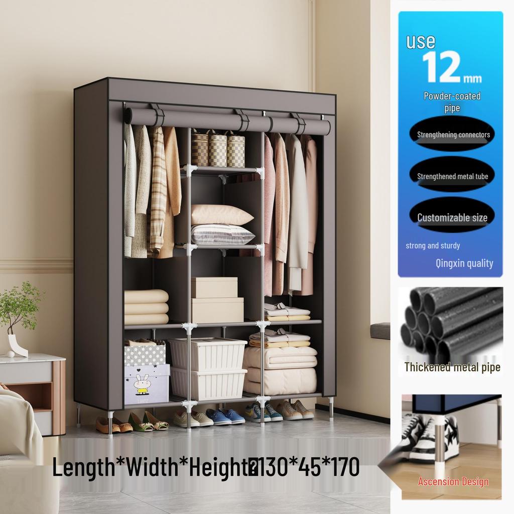 Multi-layer Wardrobe: Metal Coat Rack with Hangers & Storage Shelves for Dorms and Rentals