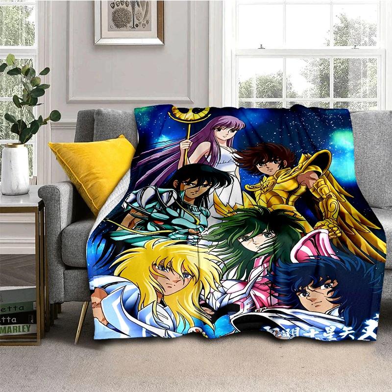 Anime Saint Seiya Glod Pattern Throws Blanket for Baby Hiking Picnic Bed Super Soft Cute Kawaii Flannel Blanket Birthday Gift