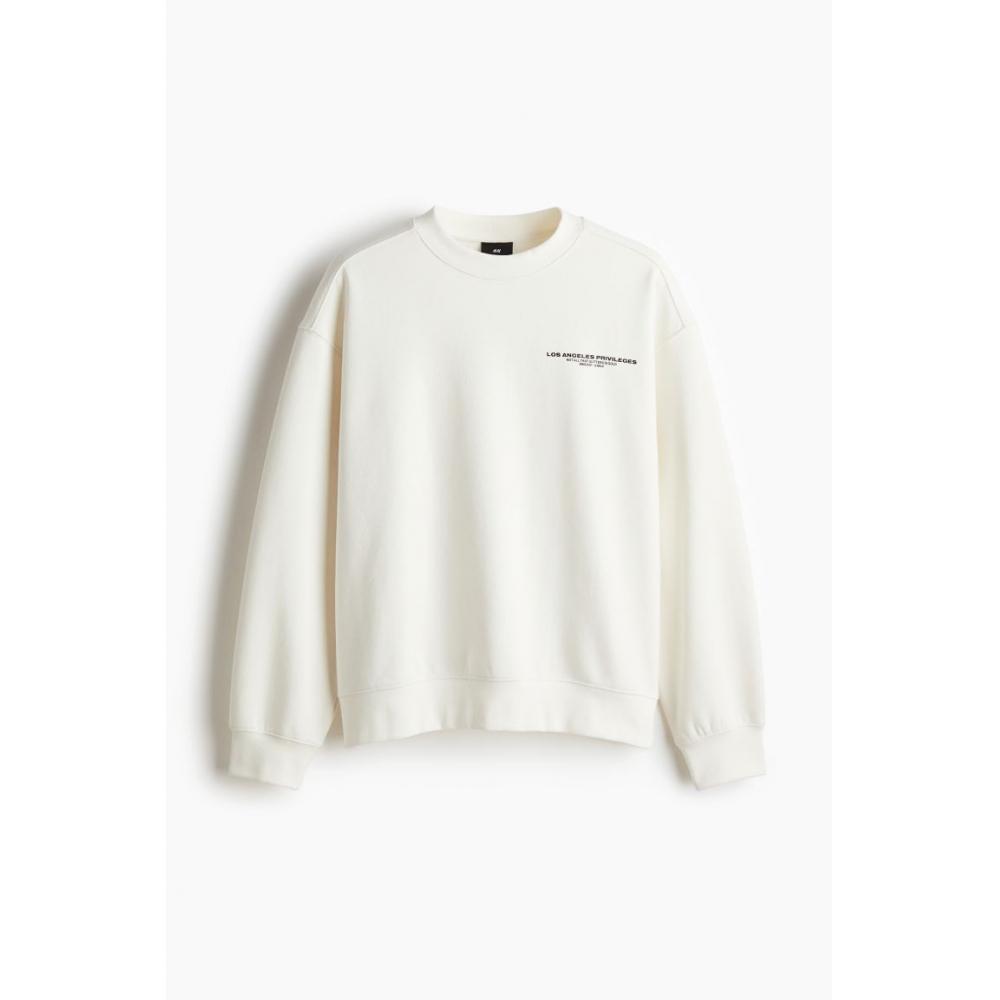 H M Loose Fit Print sweatsHirt wHite Los Angeles