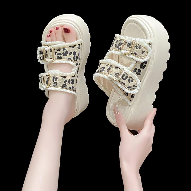 Aphixta 7.5cm High Heels Platform Sandals Slippers Women Slides Woman Shoes Wedge Slippers Buckle Beach Slides Shoes