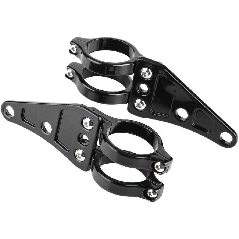 Aramox Universal Motorcycle Headlight Mount Bracket, 38-41mm Fork Clamps, Black Metal, 2-Piece Adjustable Lamp Holder