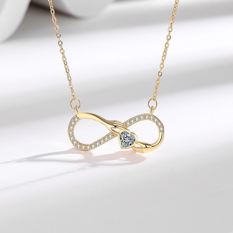 European Style Infinite Love Heart Necklace with Diamond Zirconia Inlay and Mobius Collarbone Chain