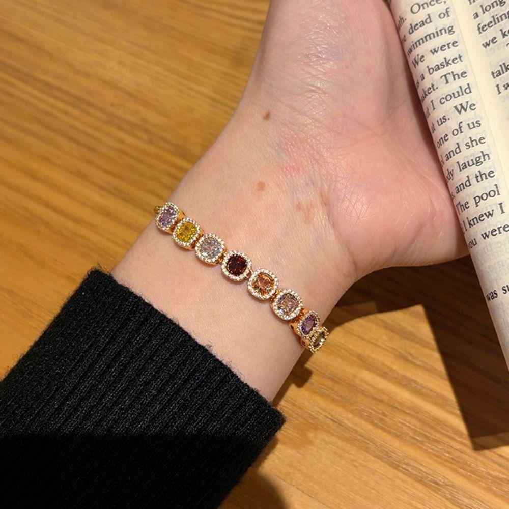 Luxury Geometric Cube Bracelet Multicolor Adjustable Gold Bracelet  Friendship Gift