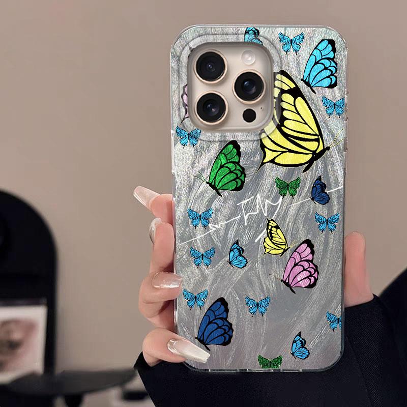 Case For IPhone 16 16 Pro Max 5G Phone Cover Graffiti New Pink Love Butterfly Knot Rose Patterns Luxury Bumper For IPhone 16
