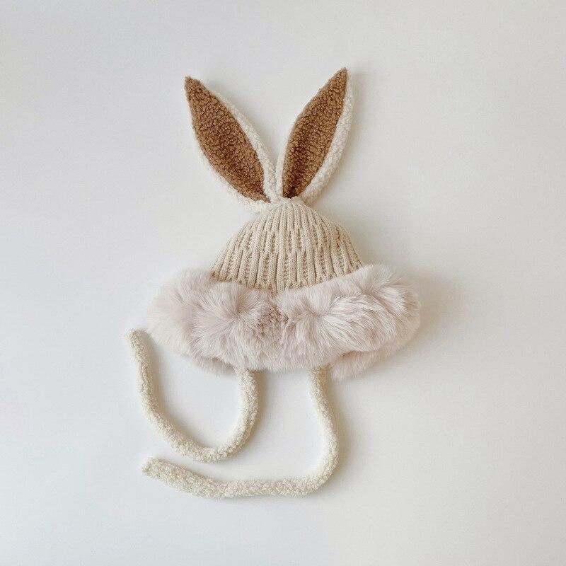 

Зимняя шапка для маленьких мальчиков и девочек, новая корейская модная шапка с ушками кролика, теплая утепленная плюшевая защитная шапка с ушками для детей 2–12 лет