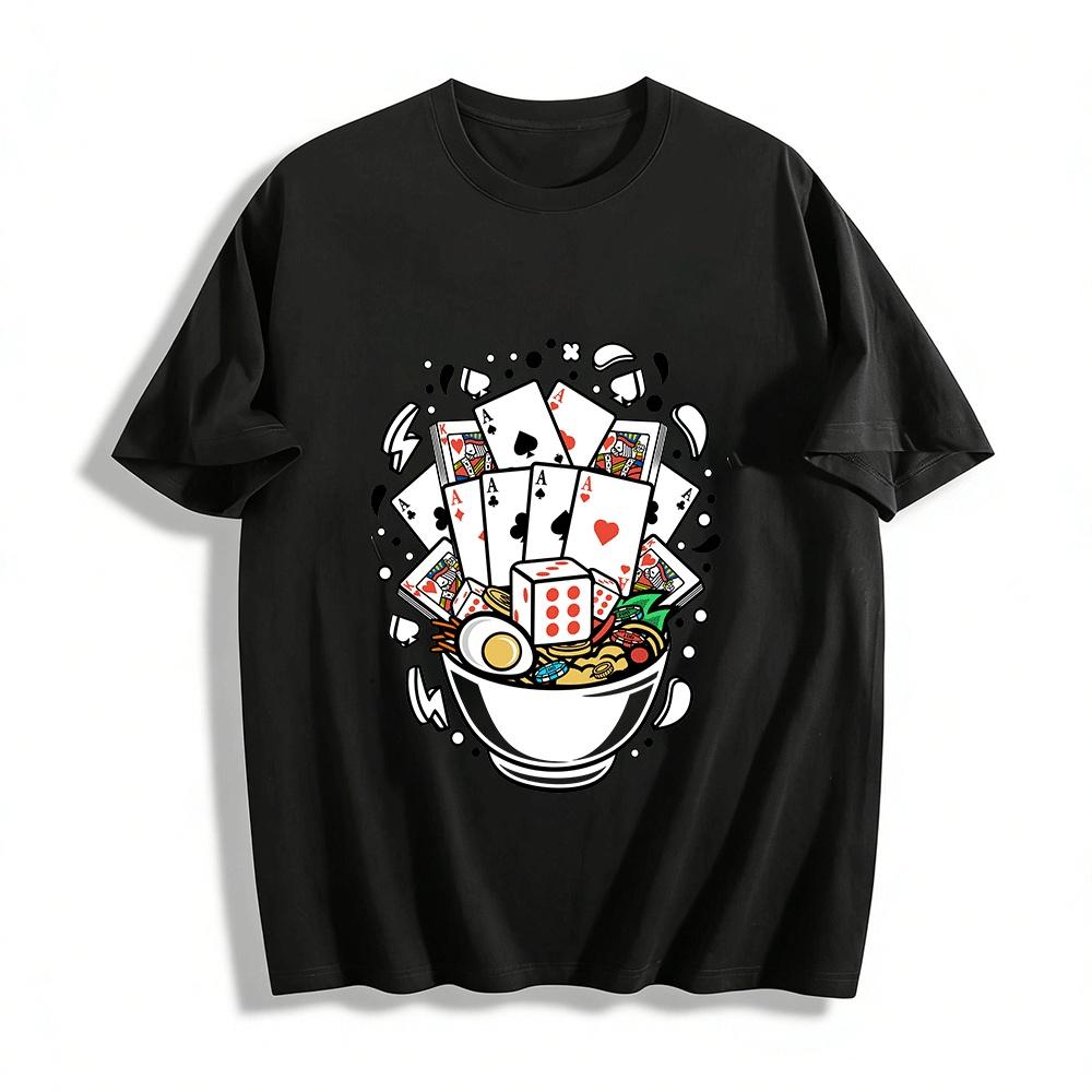Fun Poker Dice Ramen Graphic Casual Tee For Gamblers Pure cotton T-shirt XXS