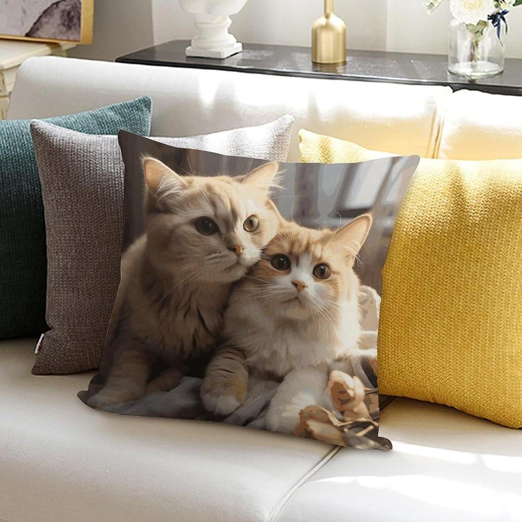 Vibrant Bohemian Style Short Plush Pillow Cover 45x45cm Charming Kitten Living Room Bedroom Decor (Pillow Insert Not Included)