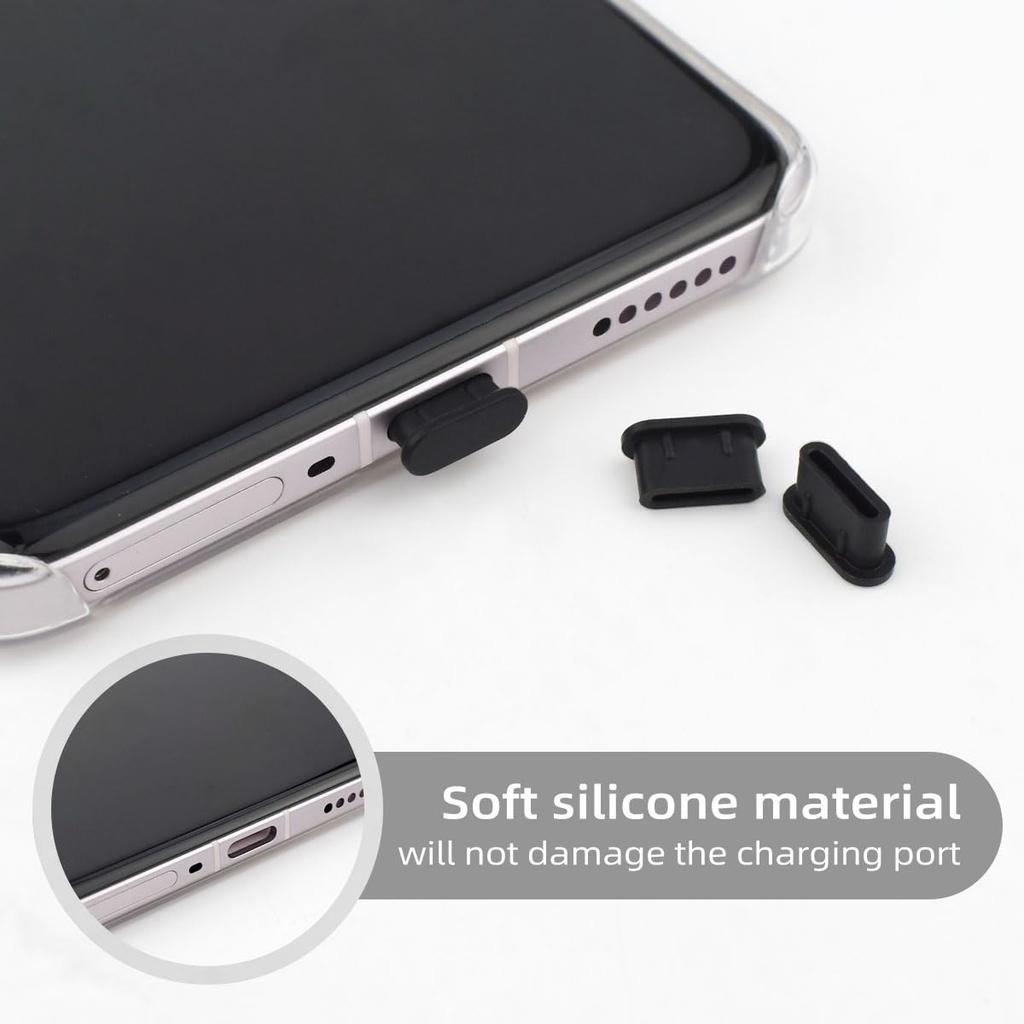 Type-C Dust Plug Silicone USB C Port Cover Cap Charger Port Protector Compatible with Most USB C Phones Laptops Black