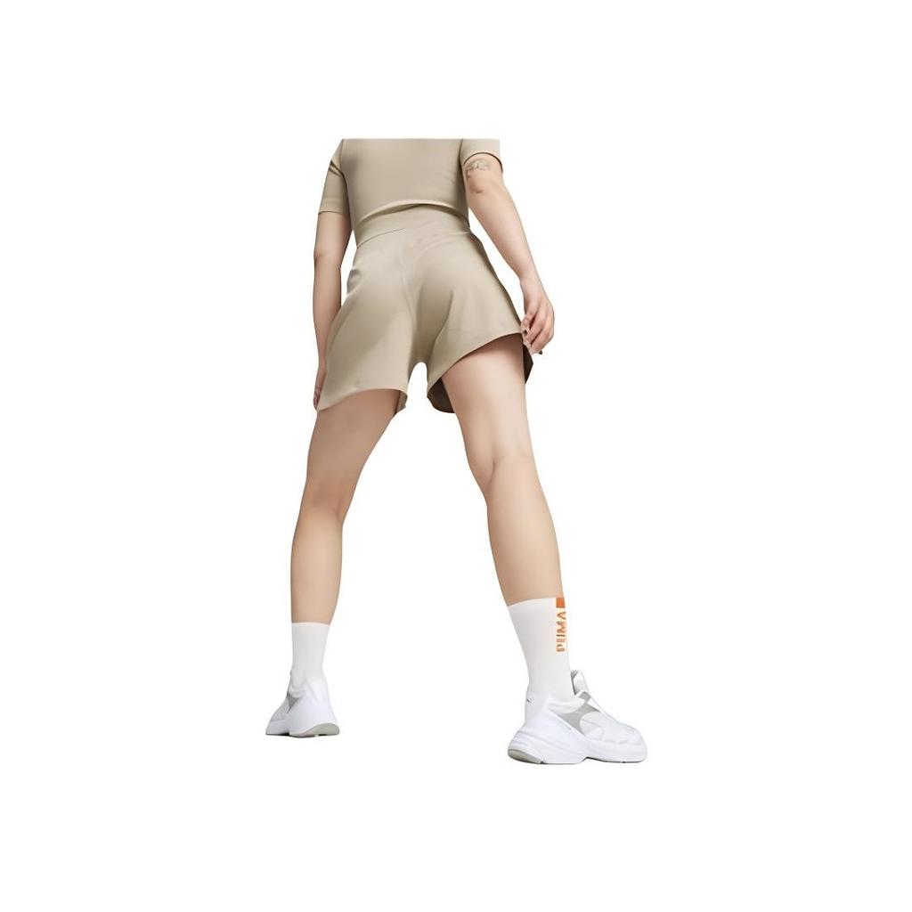 Puma Mid Rise Elastic Waist Flared Casual Shorts Women Shorts Off-White 627876-90
