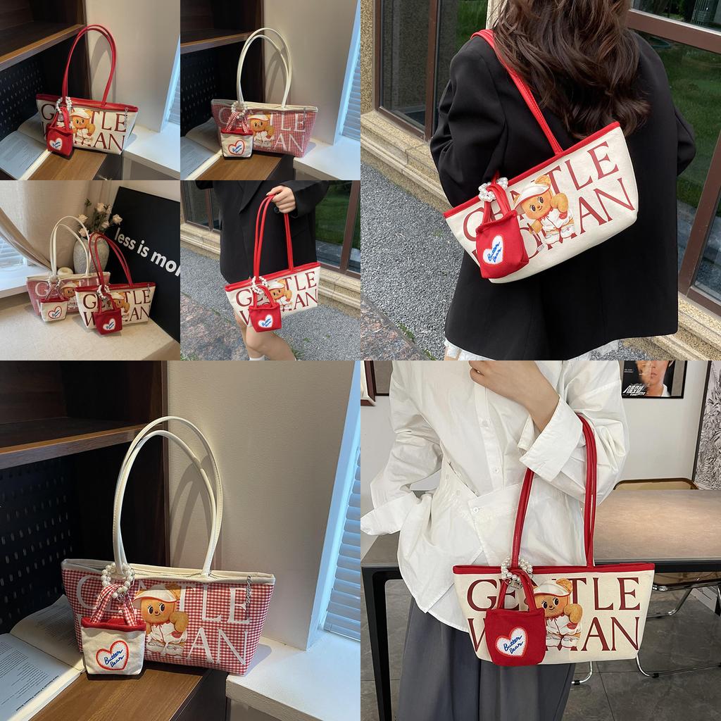 Canvas Bag For Women Large Capacity With Contrast Stitching And Zipper Closure For Daily Use