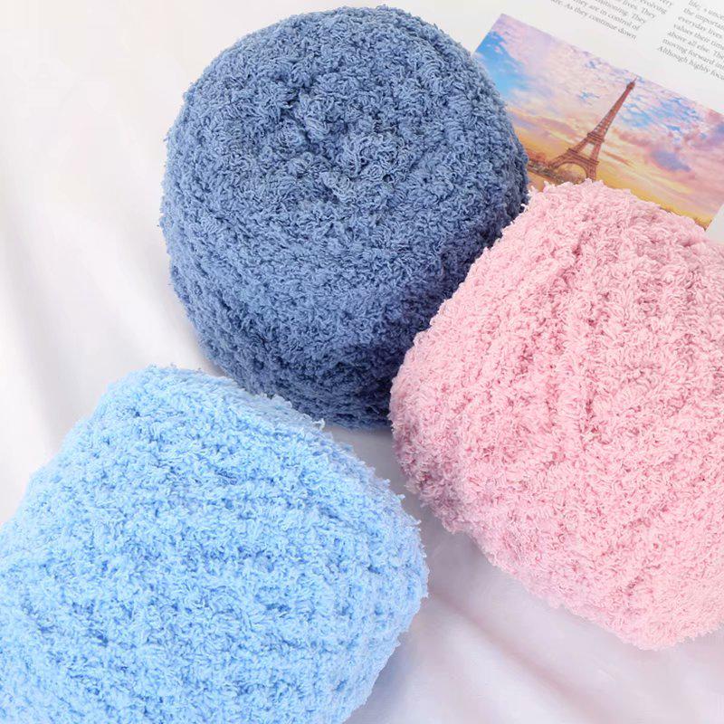 3-Strand Coral Fleece Towel Yarn - 2 Skeins for Hand-Knitted Children's Bag, Shoes, Hat, Scarf, Coat - Free Shipping
