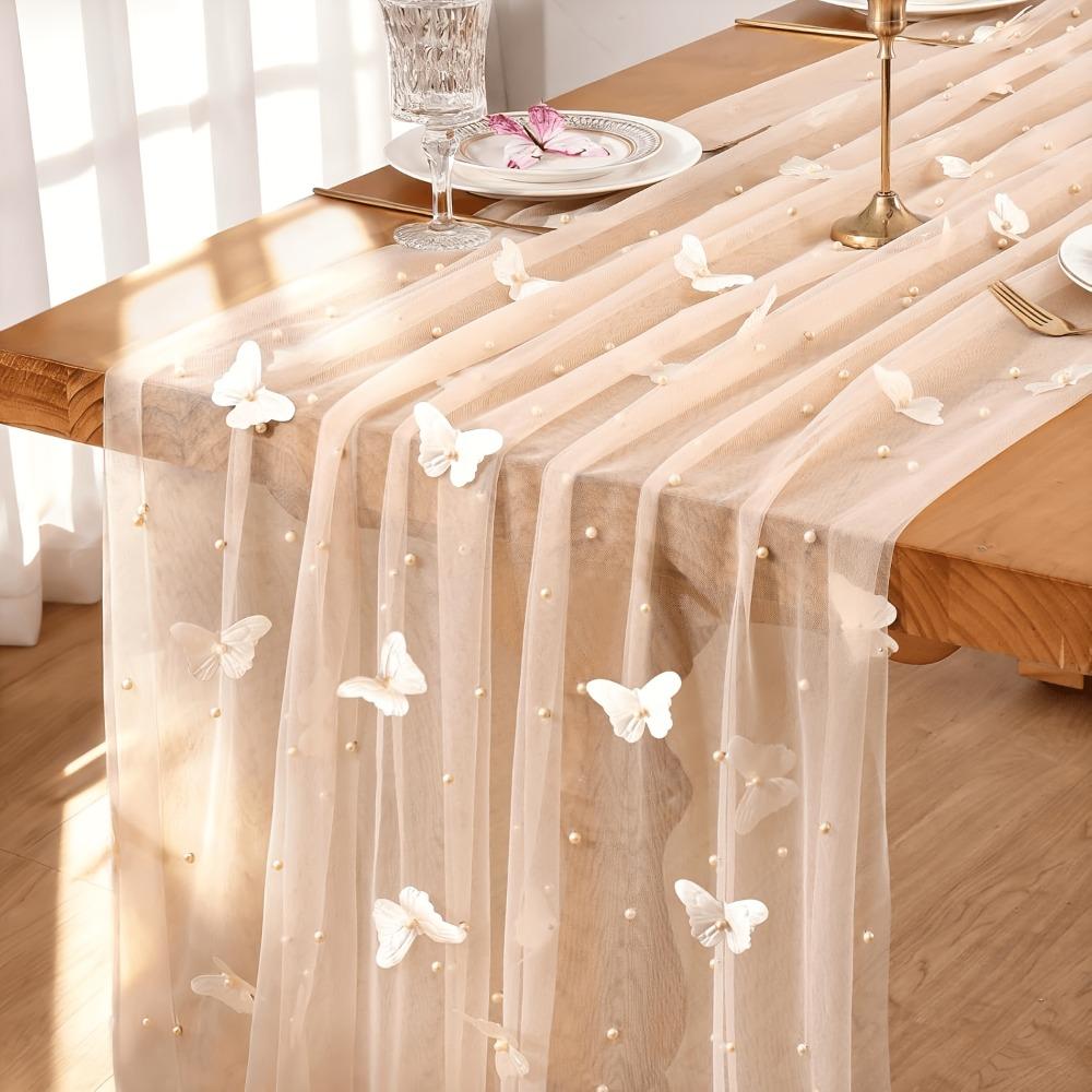 Semi-Transparent Tulle Table Runner Romantic Sheer Table Cover For Table Decoration