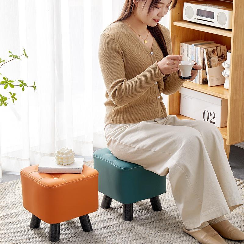Home Living Room Tea Table Stool Solid Wood Sofa Stool Pedal Door Change Shoes Low Stool Cat Scratch Leather Pier