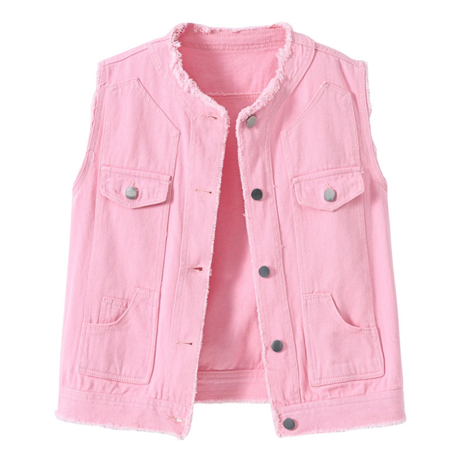 

Women s Fashion Solid Color Sleeveless Pocket Short Haired Open Top Vest Coat XXL рожевий