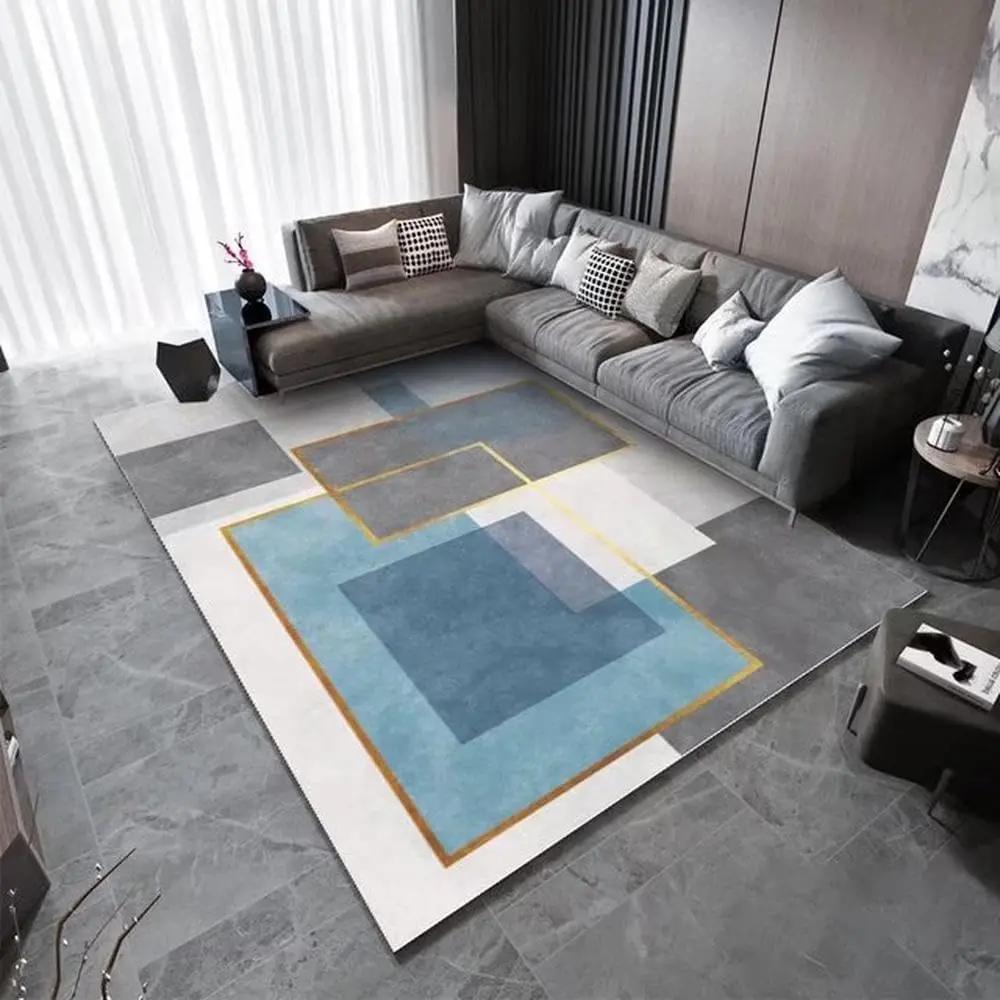 Modern Geometric Area Rug Black Gray and Gold Non-Slip Washable Carpet for Living Room, Bedroom, Home Decor