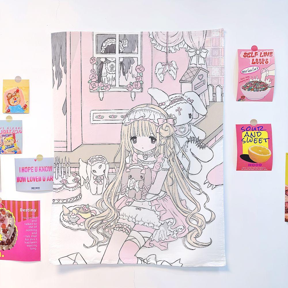 ins style girl hanging cloth cartoon dormitory bedroom bedside tapestry wall background cloth rental house decorative cloth