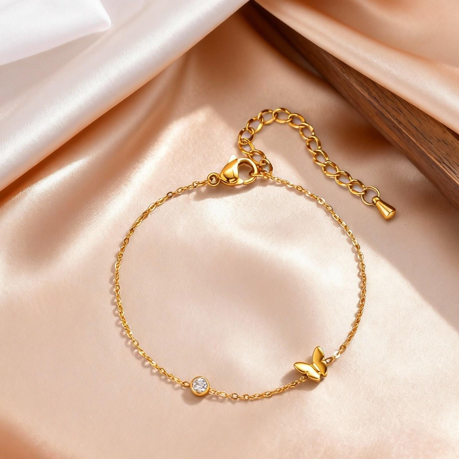 316L Stainless Steel Heart Flower Pendant Necklace for Women, Fashion Gold Plated Zircon Butterfly Charm Necklace,Luxury Jewelry