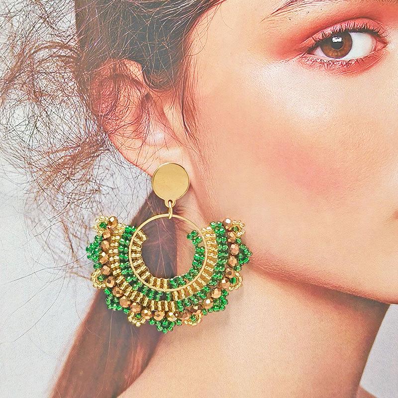 Handmade Ethnic Fan-Shaped Beaded Earrings - Unique, Light Luxury Style for Women