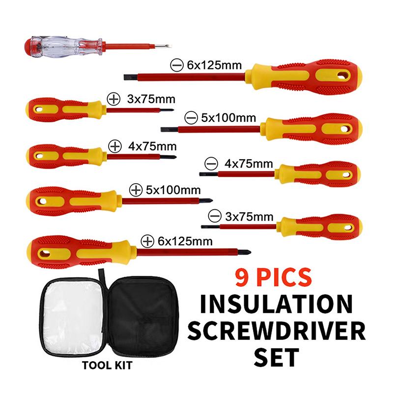 9Pcs Magnetic Screwdriver Kit Insulated Phillips Slotted Bits Electrician Hand Tools Multifunctional Magnetic Screwdriver